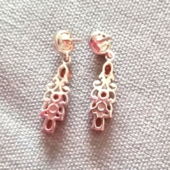 RATNAPURA HESSONITE GARNET, ZIRCON DANGLING FLORAL EARRINGS - Picture 3 of 5